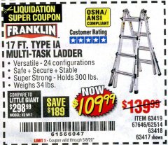 Harbor Freight Coupon 17 FT. MULTI-TASK LADDER Lot No. 67646/62514/63418/63419/63417 Expired: 6/30/20 - $109.99