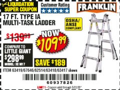 Harbor Freight Coupon 17 FT. MULTI-TASK LADDER Lot No. 67646/62514/63418/63419/63417 Expired: 6/30/20 - $109.99