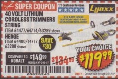 Harbor Freight Coupon 40 VOLT LITHIUM CORDLESS TRIMMERS STRING Lot No. 64477/64717/63289 Expired: 7/31/19 - $119.99