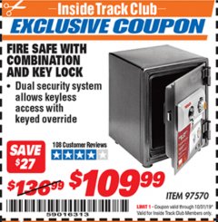 Harbor Freight ITC Coupon FIRE SAFE WITH COMBINATION AND KEY LOCK Lot No. 97570 Expired: 10/31/19 - $109.99