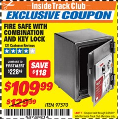 Harbor Freight ITC Coupon FIRE SAFE WITH COMBINATION AND KEY LOCK Lot No. 97570 Expired: 2/29/20 - $190.99