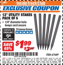 Harbor Freight ITC Coupon 12" UTILITY STAKES PACK OF 6 Lot No. 67689 Expired: 8/31/19 - $1.99