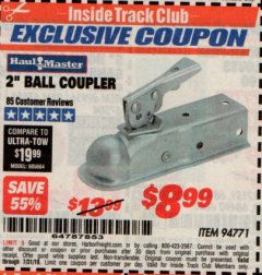 Harbor Freight ITC Coupon 2" BALL COUPLER Lot No. 94771 Expired: 7/31/19 - $8.99