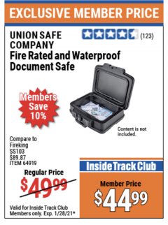 Harbor Freight ITC Coupon FIRE RATED AND WATERPROOF DOCUMENT SAFE Lot No. 64919 Expired: 1/28/21 - $44.99