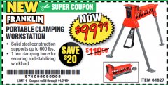 Harbor Freight Coupon FRANKLIN PORTABLE CLAMPING WORKSTATION Lot No. 64827 Expired: 11/2/19 - $99.99