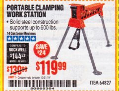 Harbor Freight Coupon FRANKLIN PORTABLE CLAMPING WORKSTATION Lot No. 64827 Expired: 10/31/19 - $119.99