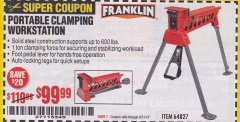 Harbor Freight Coupon FRANKLIN PORTABLE CLAMPING WORKSTATION Lot No. 64827 Expired: 8/31/19 - $99.99