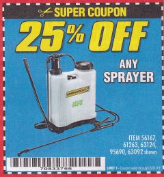 Harbor Freight Coupon 25PCT OFF ANY SPRAYER Lot No. 61263,63124,95690,63092 Expired: 8/31/19 - $0