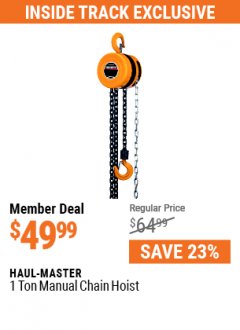 Harbor Freight ITC Coupon 1 TON MANUAL CHAIN HOIST Lot No. 64556 Expired: 7/29/21 - $49.99