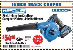 Harbor Freight ITC Coupon 20 VOLT CORDLESS COMPACT JOBSITE BLOWER Lot No. 56417 Expired: 7/31/20 - $54.99