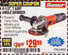 Harbor Freight Coupon 4-1/2", 7 AMP ANGLE GRINDER Lot No. 64856 Expired: 9/30/19 - $29.99