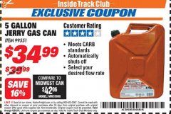 Harbor Freight ITC Coupon 5 GALLON JERRY CAN Lot No. 60402/99551 Expired: 6/30/18 - $34.99