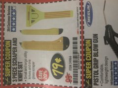 Harbor Freight Coupon 3 PIECE SCRAPER AND KNIFE SET Lot No. 34866 Expired: 9/30/19 - $0.79