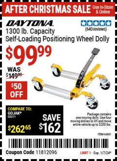 Harbor Freight Coupon 5200 LB. ULTRA-MOBILE SELF-LOADING VEHICLE DOLLY Lot No. 64601 Expired: 1/7/24 - $99.99