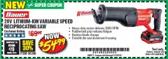 Harbor Freight Coupon 20V LITHIUM-ION VARIABLE SPEED RECIPROCATING SAW WITH KEYLESS CHUCK Lot No. 56396 Expired: 12/28/19 - $54.99