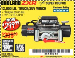 Harbor Freight Coupon 12,000 LB. ELECTRIC WINCH WITH REMOTE CONTROL AND AUTOMATIC BRAKE Lot No. 68142/61256/60813/61889 Expired: 6/6/19 - $299.99