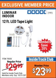 Harbor Freight ITC Coupon 12 FT., 16 COLOR LED TAPE LIGHT Lot No. 70030 Expired: 10/31/20 - $23.99