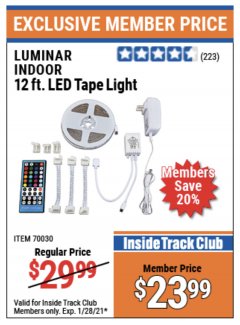 Harbor Freight ITC Coupon 12 FT., 16 COLOR LED TAPE LIGHT Lot No. 70030 Expired: 1/28/21 - $23.99