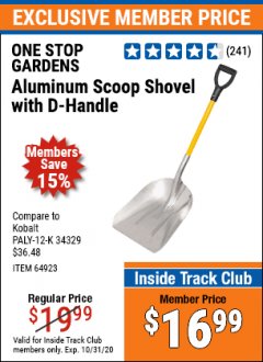 Harbor Freight ITC Coupon ALUMINUM SCOOP SHOVEL WITH D-HANDLE Lot No. 64923/69824 Expired: 10/31/20 - $16.99