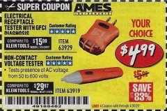 Harbor Freight Coupon NON-CONTACT VOLTAGE TESTER OR ELECTRICAL RECEPTACLE TESTER WITH GFCI DIAGNOSIS Lot No. 63919, 63929 Expired: 6/30/20 - $4.99