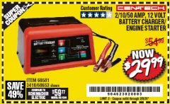Harbor Freight Coupon CEN-TECH 2/10/50 AMP, 12 VOLT BATTERY CHARGER/ENGINE STARTER Lot No. 60653/3418/60581 Expired: 2/8/20 - $29.99