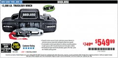 Harbor Freight Coupon BADLAND APEX 12,000 LB. TRUCK/SUV WINCH Lot No. 56385 Expired: 6/30/20 - $549.99