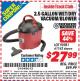 Harbor Freight ITC Coupon 2.5 GALLON WET/DRY VACUUM/BLOWER Lot No. 90981/61162 Expired: 2/28/15 - $27.99