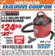 Harbor Freight ITC Coupon 2.5 GALLON WET/DRY VACUUM/BLOWER Lot No. 90981/61162 Expired: 10/31/17 - $24.99