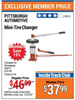 Harbor Freight ITC Coupon MINI-TIRE CHANGER Lot No. 34552/61179 Expired: 12/3/20 - $37.99