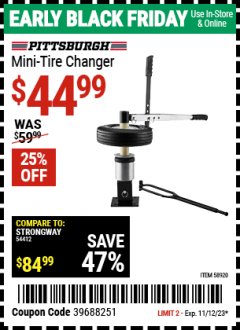 Harbor Freight Coupon MINI-TIRE CHANGER Lot No. 34552/61179 Expired: 11/12/23 - $44.99
