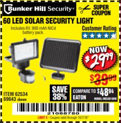 Harbor Freight Coupon 60 LED SOLAR SECURITY LIGHT Lot No. 60524/62534/56213/69643/93661 Expired: 10/7/18 - $29.99
