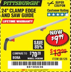 Harbor Freight Coupon 24" CLAMP EDGE AND SAW GUIDE Lot No. 66126 Expired: 6/30/20 - $9.99
