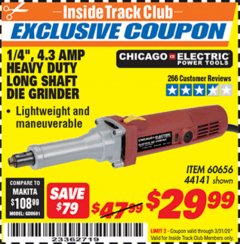 Harbor Freight ITC Coupon 1/4", 4.3 AMP HEAVY DUTY LONG SHAFT DIE GRINDER Lot No. 60656/44141 Expired: 3/31/20 - $29.99