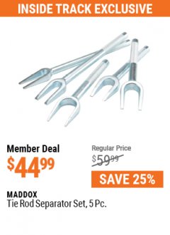Harbor Freight ITC Coupon MADDOX 5 PIECE TIE ROD SEPARATOR SET Lot No. 63738 Expired: 7/29/21 - $44.99