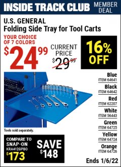 Harbor Freight ITC Coupon FOLDING SIDE TRAYS FOR TOOL CART Lot No. 56443,64641,64642,64724,64725,64726,62207 Expired: 1/6/22 - $24.99