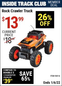 Harbor Freight ITC Coupon ROCK CRAWLER RC TRUCK Lot No. 56514 Expired: 1/6/22 - $13.99
