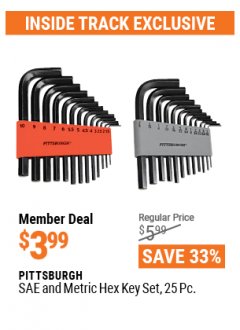 Harbor Freight ITC Coupon 25 PIECE SAE AND METRIC HEX KEY SET Lot No. 5962/62173 Expired: 4/29/21 - $3.99