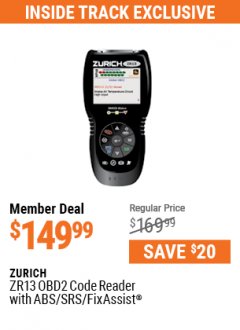 Harbor Freight ITC Coupon OBD2 CODE READER WITH ABS/SRS/FIXASSIST ZR13 Lot No. 63806 Expired: 7/29/21 - $149.99