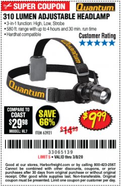 Harbor Freight Coupon GREAT DEALS 9.99 EACH  Lot No. 69645/67181/63637/64731/64177/64365/64799/63921 Expired: 2/8/20 - $9.99