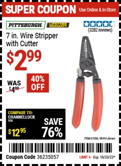 Harbor Freight Coupon 7" WIRE STRIPPER WITH CUTTER Lot No. 61586/61158/98410 Expired: 10/23/22 - $2.99