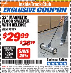 Harbor Freight ITC Coupon 22" MAGNETIC FLOOR SWEEPER WITH RELEASE Lot No. 98399 Expired: 7/31/18 - $29.99