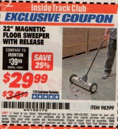 Harbor Freight ITC Coupon 22" MAGNETIC FLOOR SWEEPER WITH RELEASE Lot No. 98399 Expired: 7/31/19 - $29.99