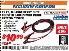 Harbor Freight ITC Coupon 12 FT. 8 GAUGE HEAVY DUTY BOOSTER CABLES WITH INLINE BATTERY TESTER Lot No. 60278/68701 Expired: 12/31/18 - $10.99