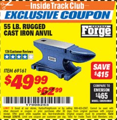 Harbor Freight ITC Coupon 55 LB. RUGGED CAST IRON ANVIL Lot No. 806/69161 Expired: 2/28/19 - $49.99