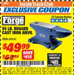 Harbor Freight ITC Coupon 55 LB. RUGGED CAST IRON ANVIL Lot No. 806/69161 Expired: 4/30/19 - $49.99