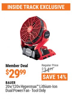 Harbor Freight ITC Coupon 20V/120V DUAL POWER FAN - BAUER Lot No. 56268 Expired: 4/29/21 - $29.99