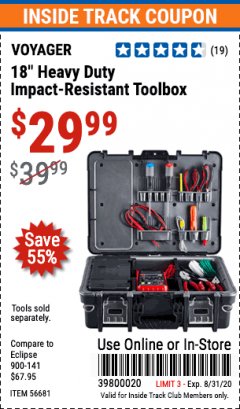 Harbor Freight ITC Coupon 18" HEAVY DUTY IMPACT-RESISTANT TOOLBOX Lot No. 56681 Expired: 8/31/20 - $29.99