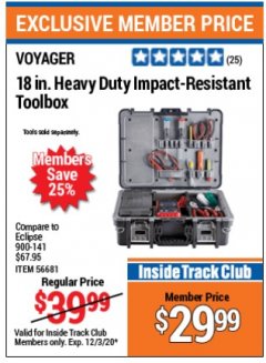 Harbor Freight Coupon 18" HEAVY DUTY IMPACT-RESISTANT TOOLBOX Lot No. 56681 Expired: 12/3/20 - $29.99