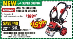 Harbor Freight Coupon BAUER 2000 PSI ELECTRIC PRESSURE WASHER Lot No. 56877 Expired: 6/30/20 - $159.99