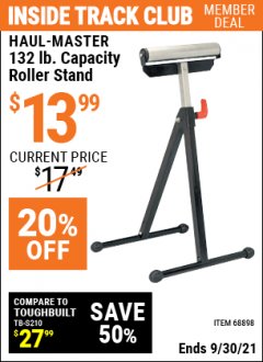 Harbor Freight ITC Coupon 132 LB. CAPACITY ROLLER STAND Lot No. 68898 Expired: 9/30/21 - $13.99